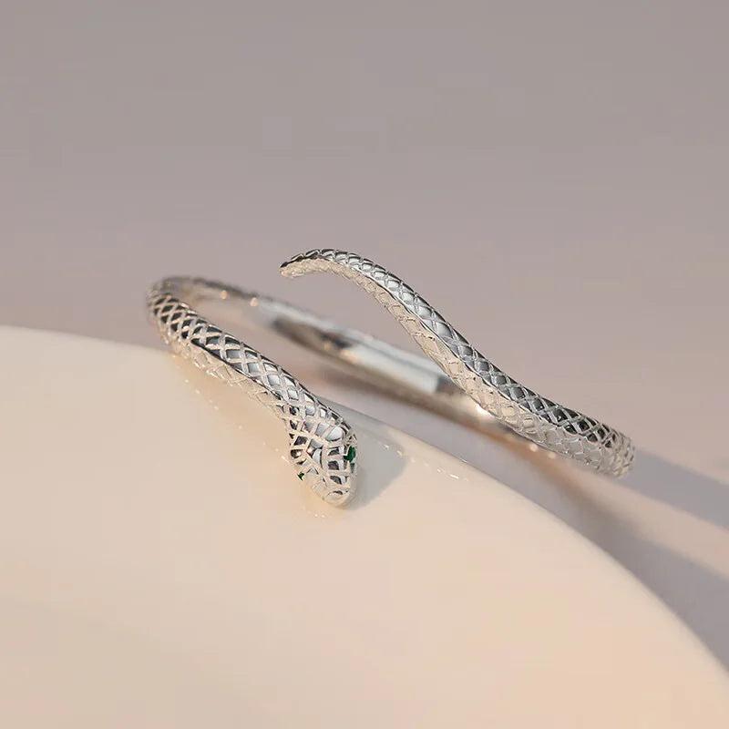 Silver Snake Cuff Bracelet | Adjustable Textured Open Bangle for Women
