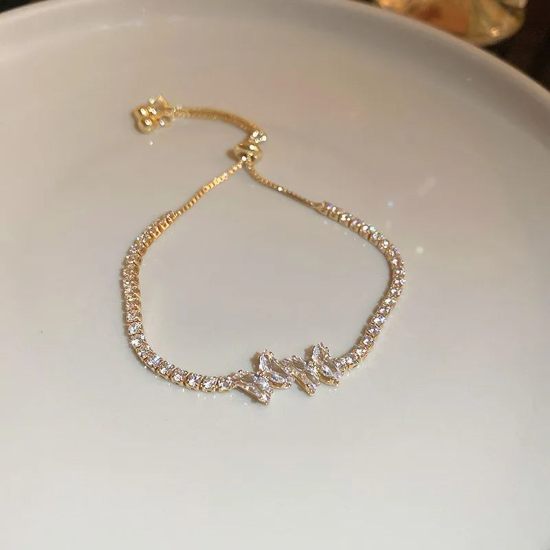 Adjustable Crystal Wave Bracelet | Gold Tennis Slider for Women & Weddings