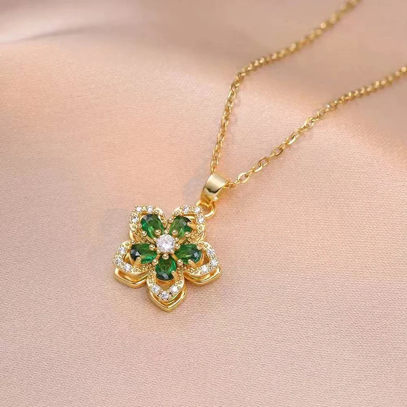 Rotatable Gold Flower Necklace
