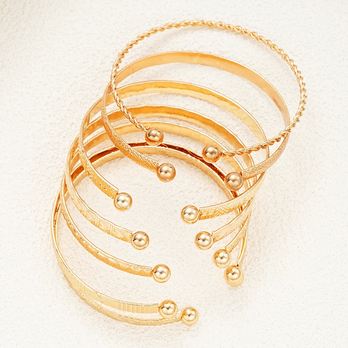 7 Piece Gold Open Bangle Set | Boho Heart Stacking Bracelets for Women