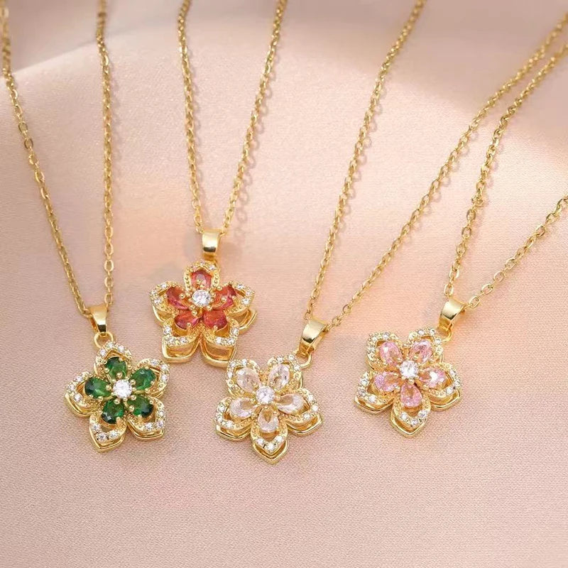 Rotatable Gold Flower Necklace