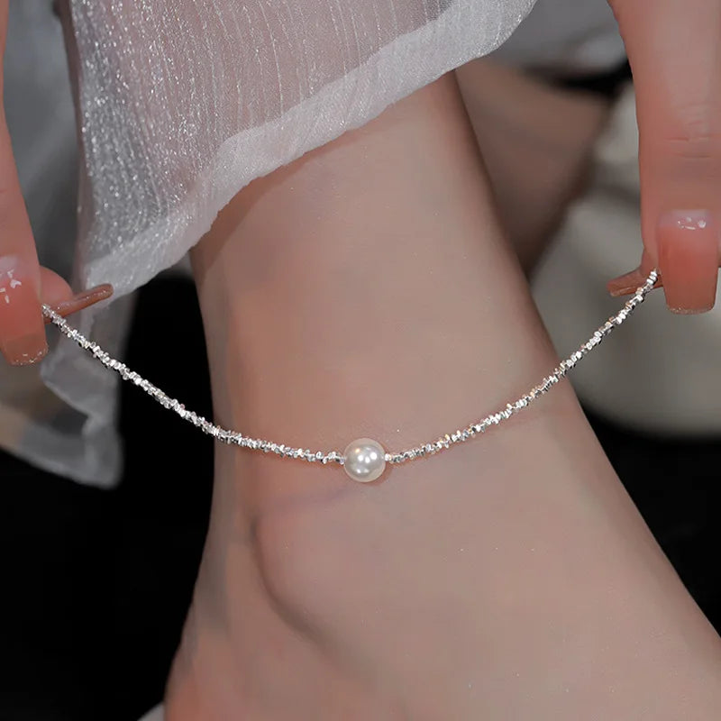 Dazzling Chain Anklet – Silver-Tone, Clear CZ | Varex HQ