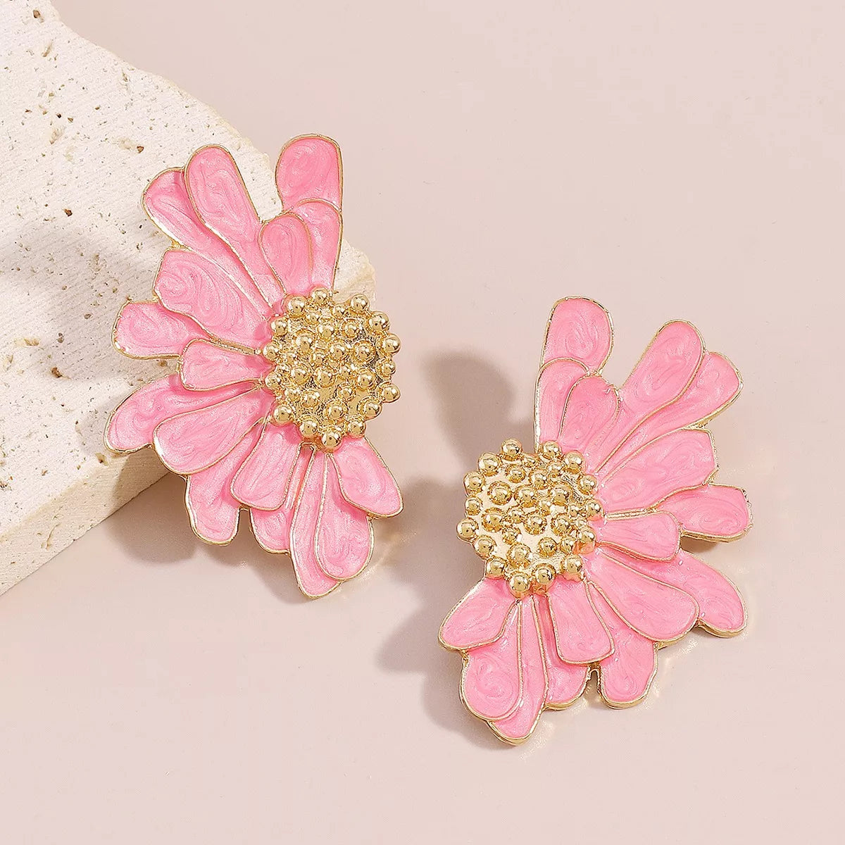 Enamel Flower Stud Earrings – Pink – main view – Varex HQ
