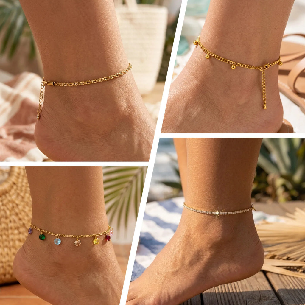 Beaded Cuban link anklet, additional angle, Varex HQ