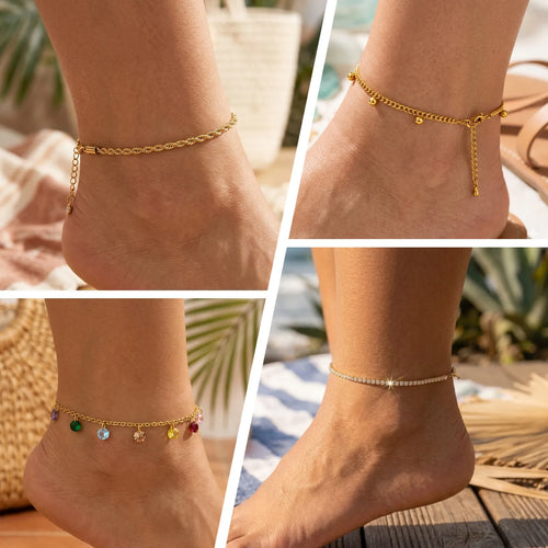 Beaded Cuban link anklet, additional angle, Varex HQ
