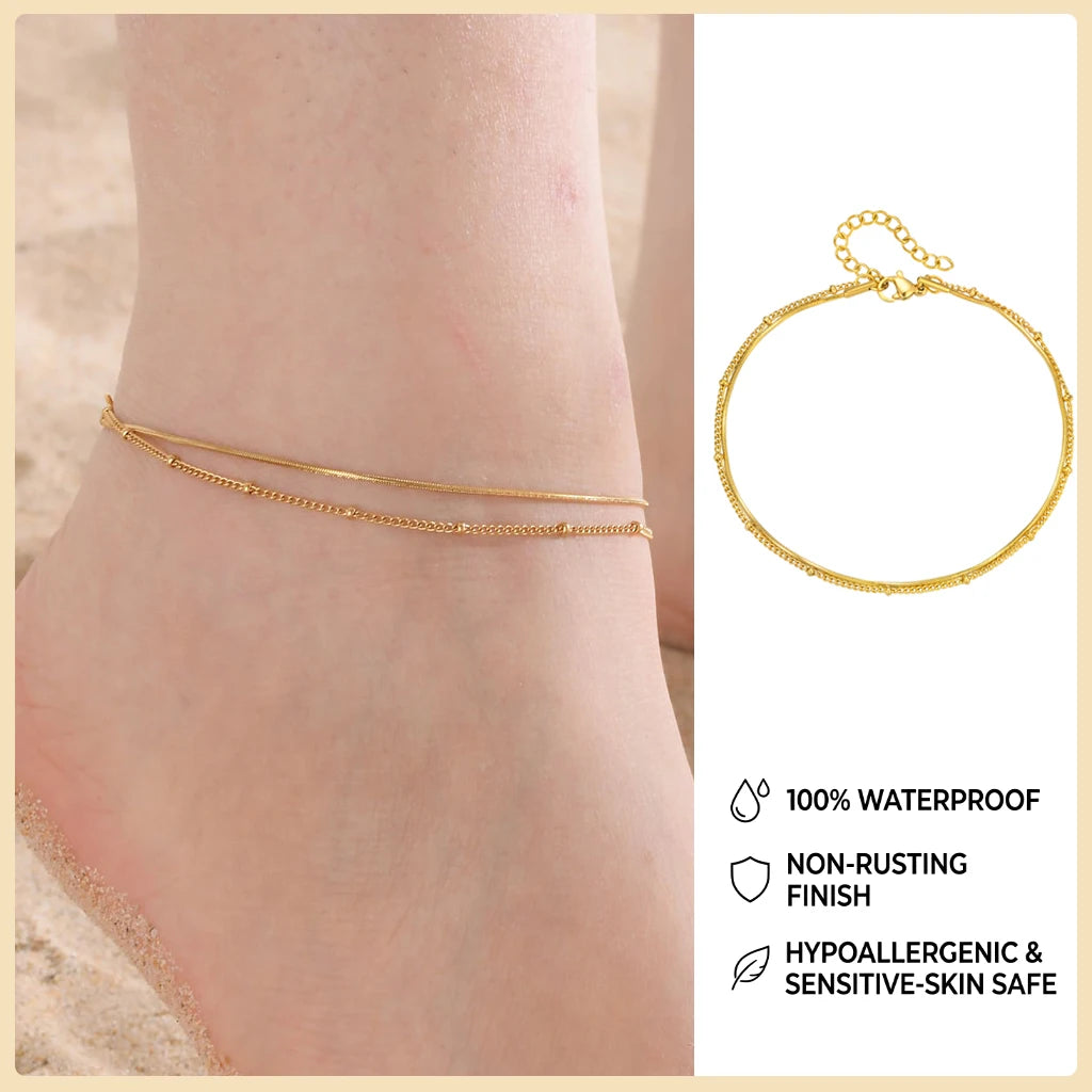 Beaded Cuban link anklet, full product view, Varex HQ
