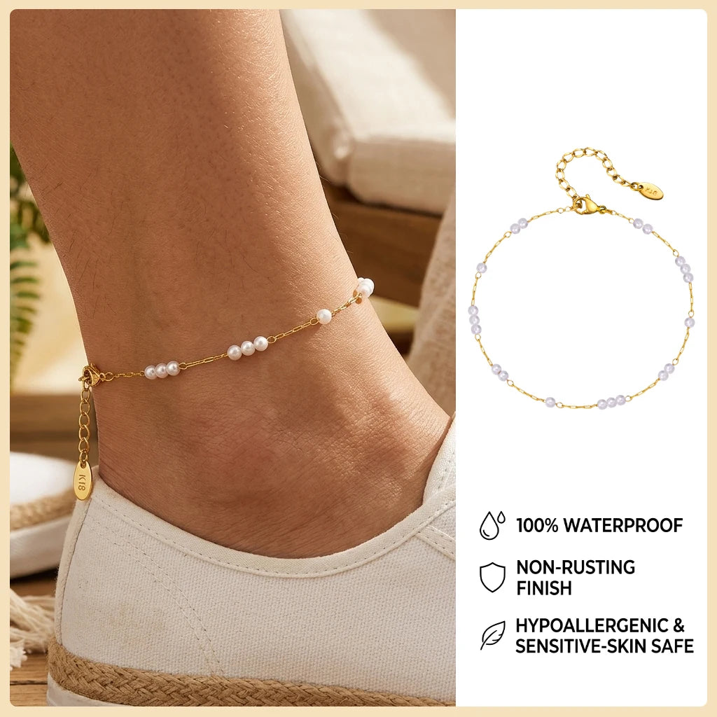 Beaded Cuban link anklet, style variation 10, stainless steel chain with beaded detail, Varex HQ