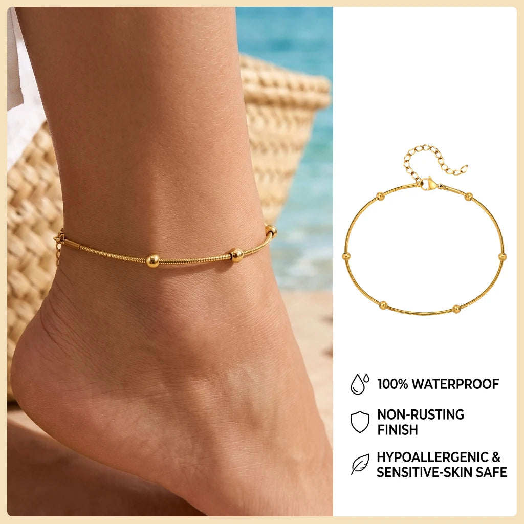 Beaded Cuban link anklet, style variation 11, stainless steel chain with beaded detail, Varex HQ
