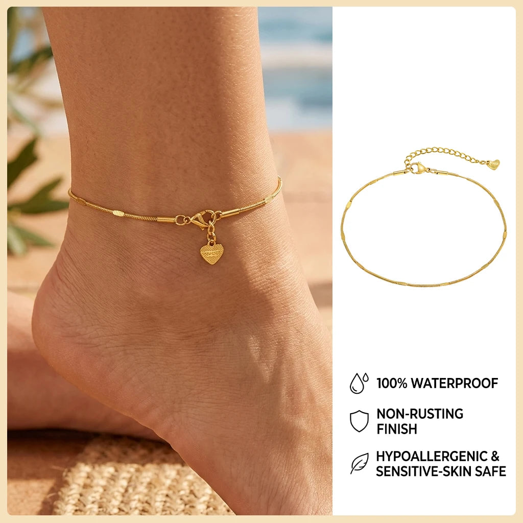 Beaded Cuban link anklet, style variation 12, stainless steel chain with beaded detail, Varex HQ