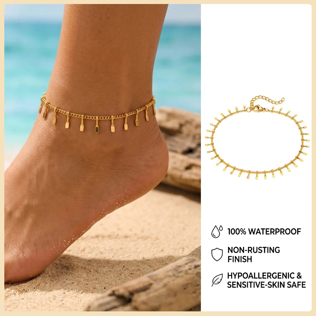 Beaded Cuban link anklet, style variation 13, stainless steel chain with beaded detail, Varex HQ