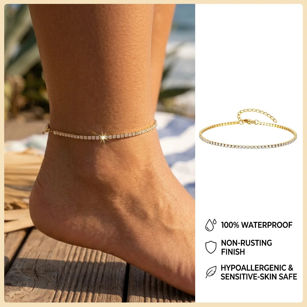 Beaded Cuban link anklet, style variation 14, stainless steel chain with beaded detail, Varex HQ