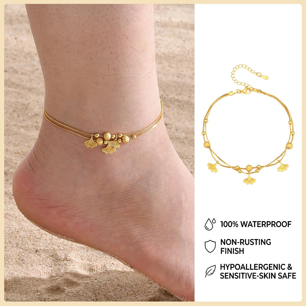 Beaded Cuban link anklet, style variation 4, stainless steel chain with beaded detail, Varex HQ