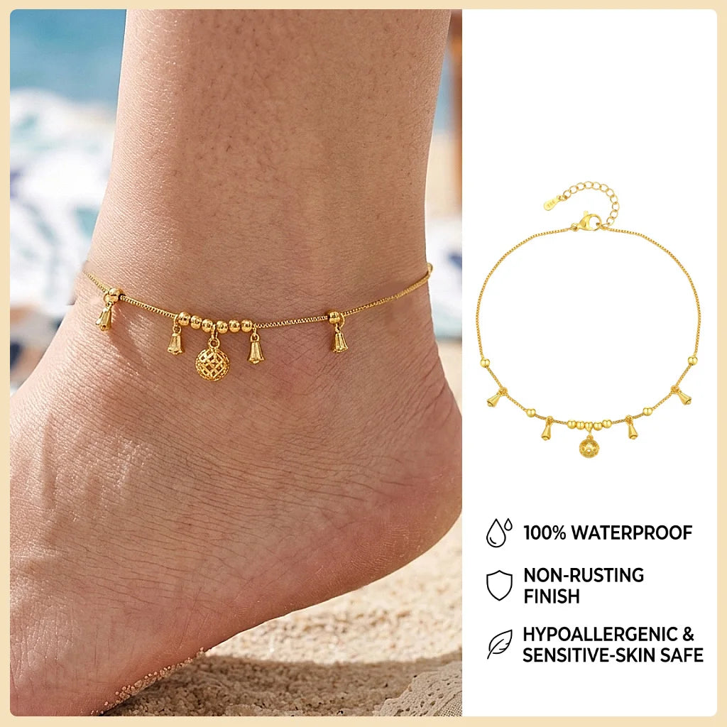 Beaded Cuban link anklet, style variation 5, stainless steel chain with beaded detail, Varex HQ