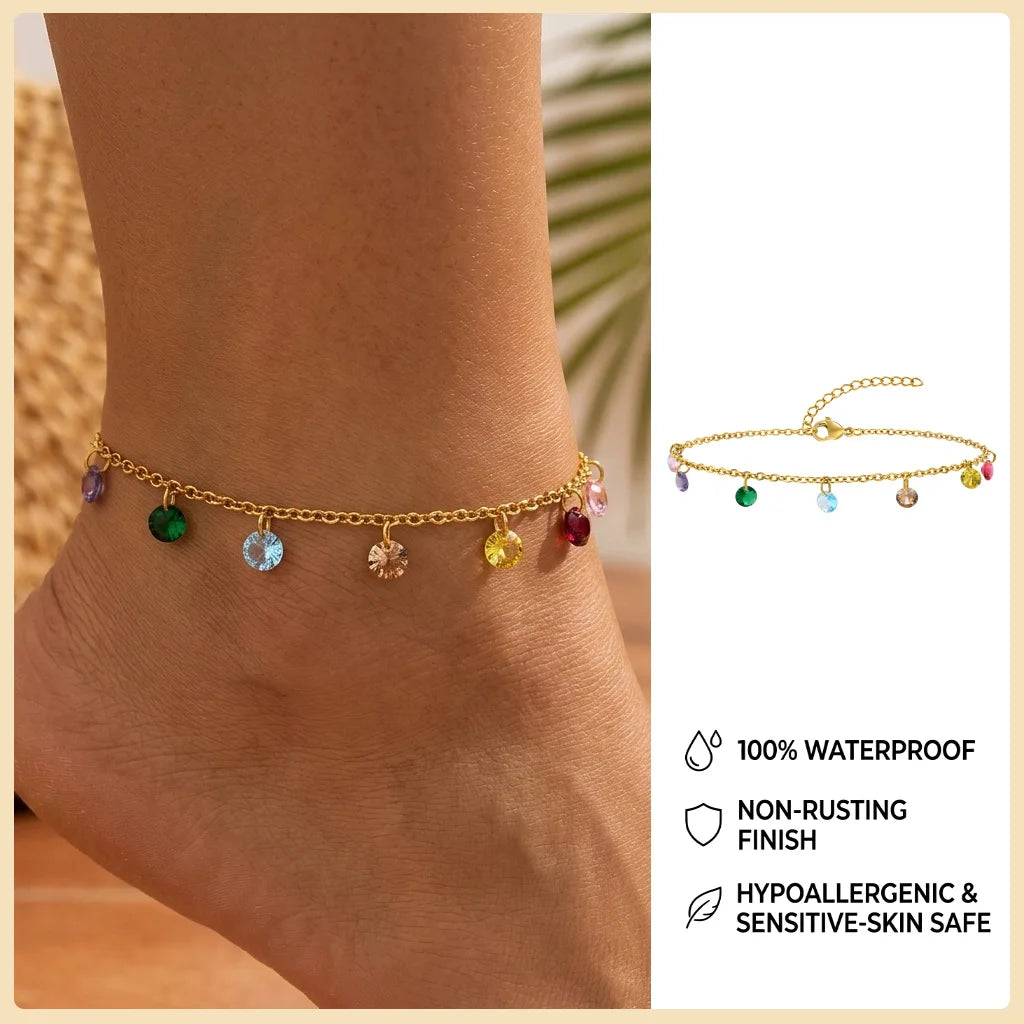 Beaded Cuban link anklet, style variation 9, stainless steel chain with beaded detail, Varex HQ