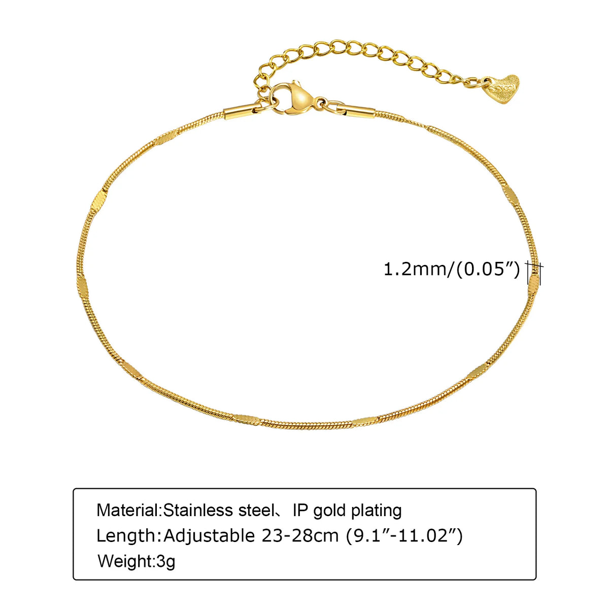 Beaded snake chain anklet, additional angle, Varex HQ