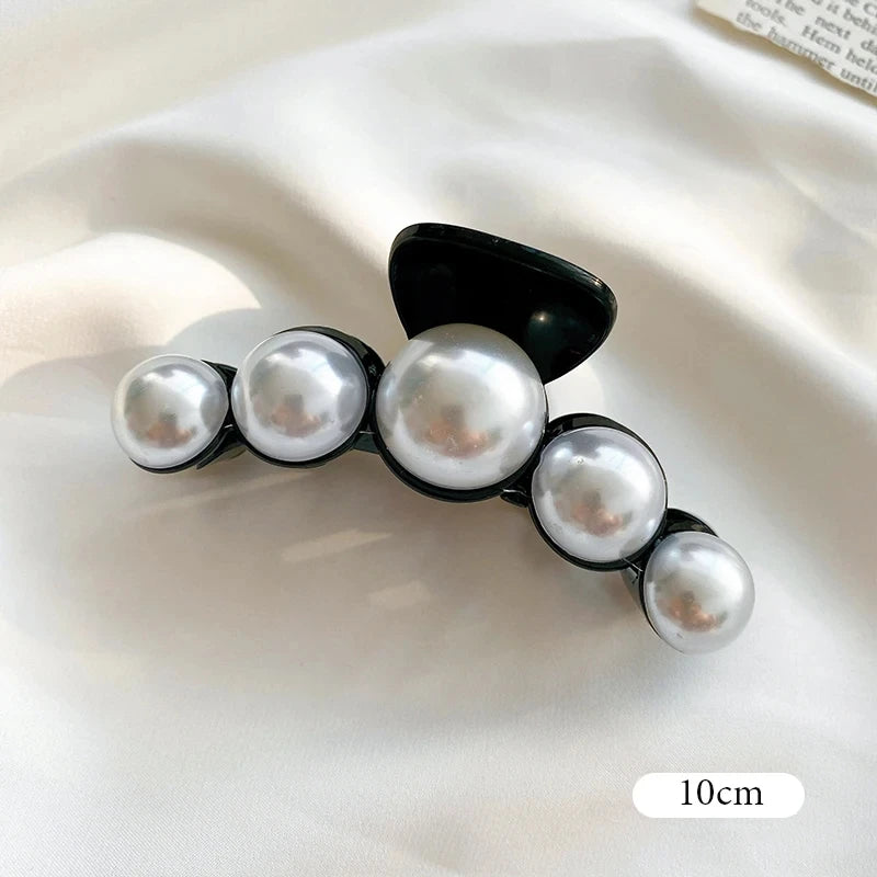 Big Pearl Hair Claw Clip in alloy with faux pearl accents, additional detail - Varex HQ