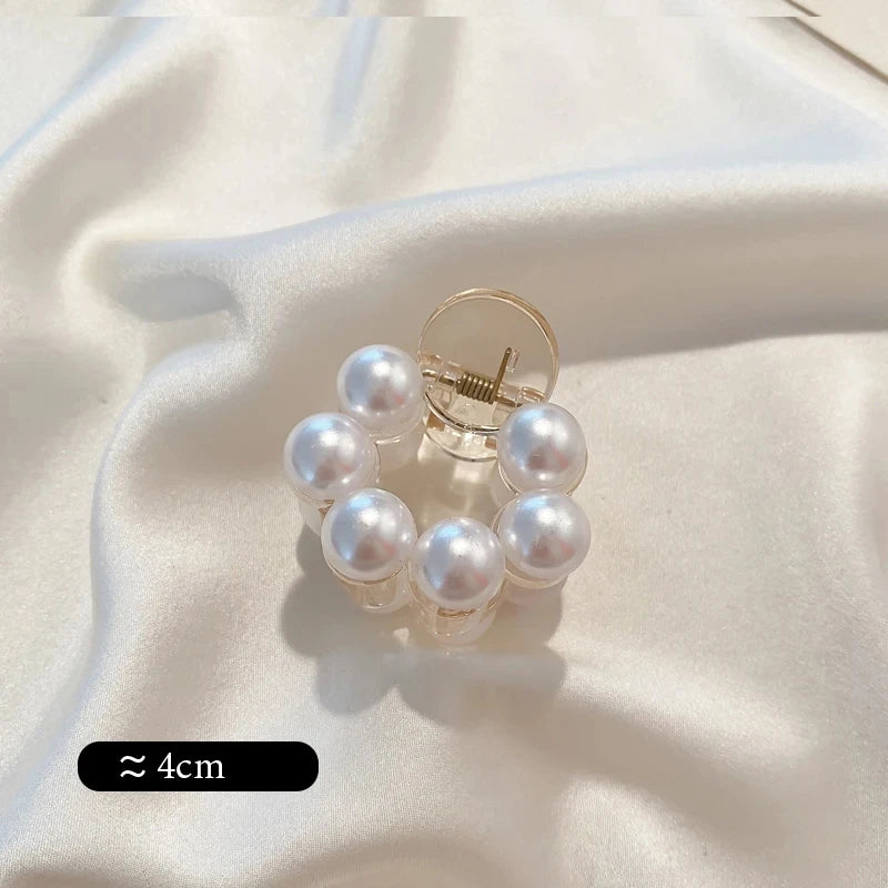 Big Pearl Hair Claw Clip in alloy with faux pearl accents, packaging and set - Varex HQ