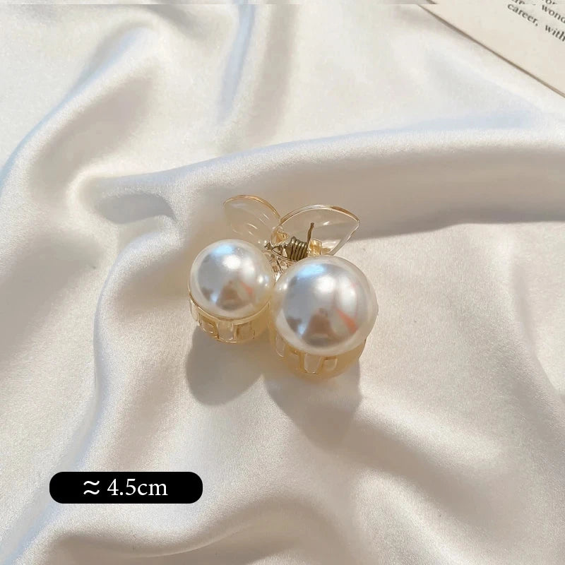 Big Pearl Hair Claw Clip in alloy with faux pearl accents, back view - Varex HQ