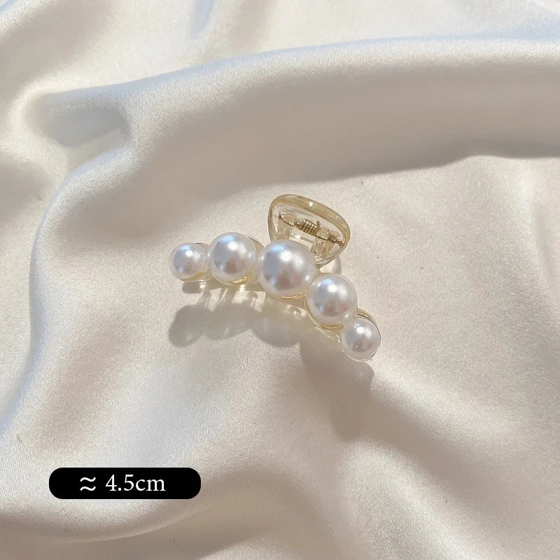 Big Pearl Hair Claw Clip in alloy with faux pearl accents, additional angle - Varex HQ