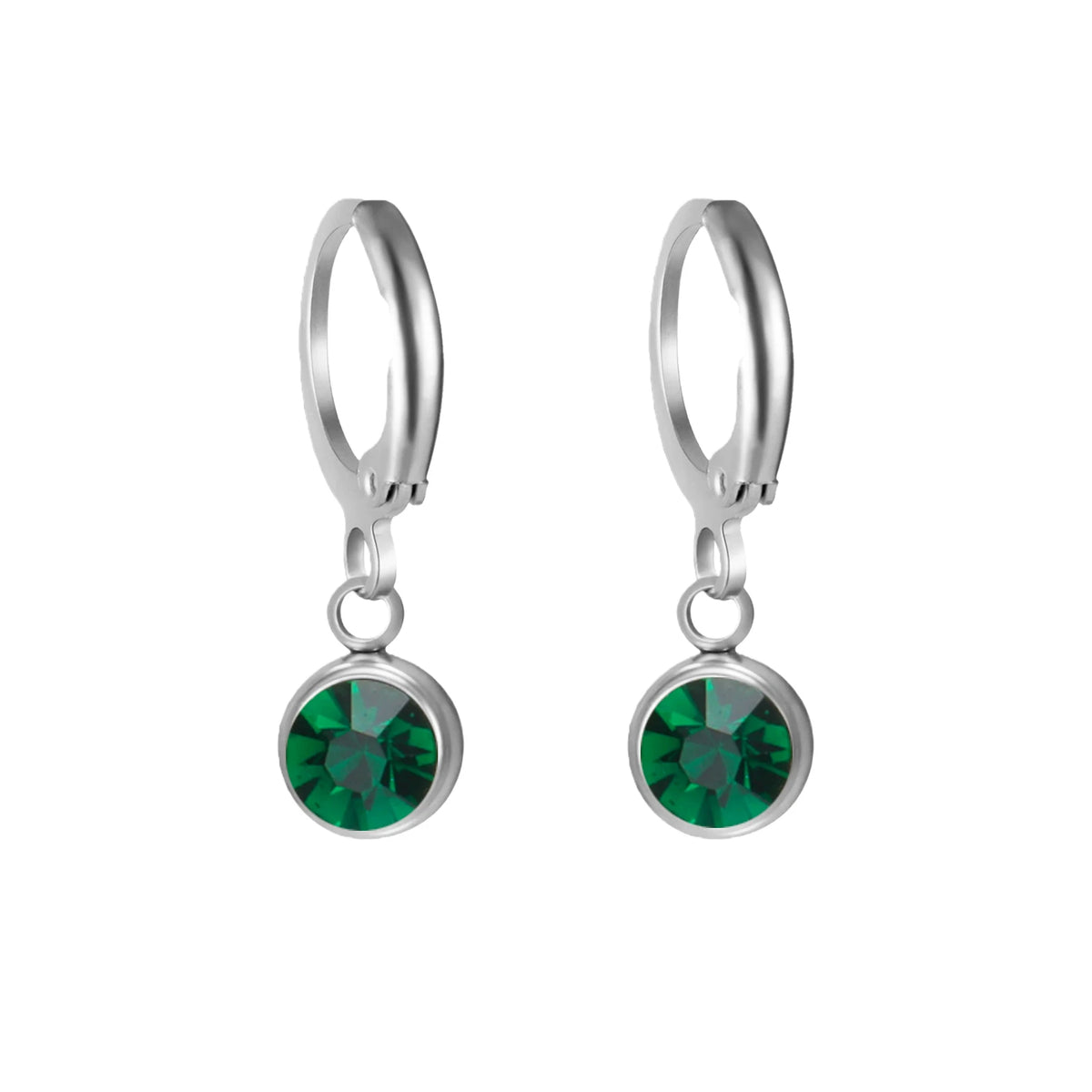 Birthstone Drop Earrings Gold or Silver-Tone – May Dark Green birthstone, silver-tone – Varex HQ