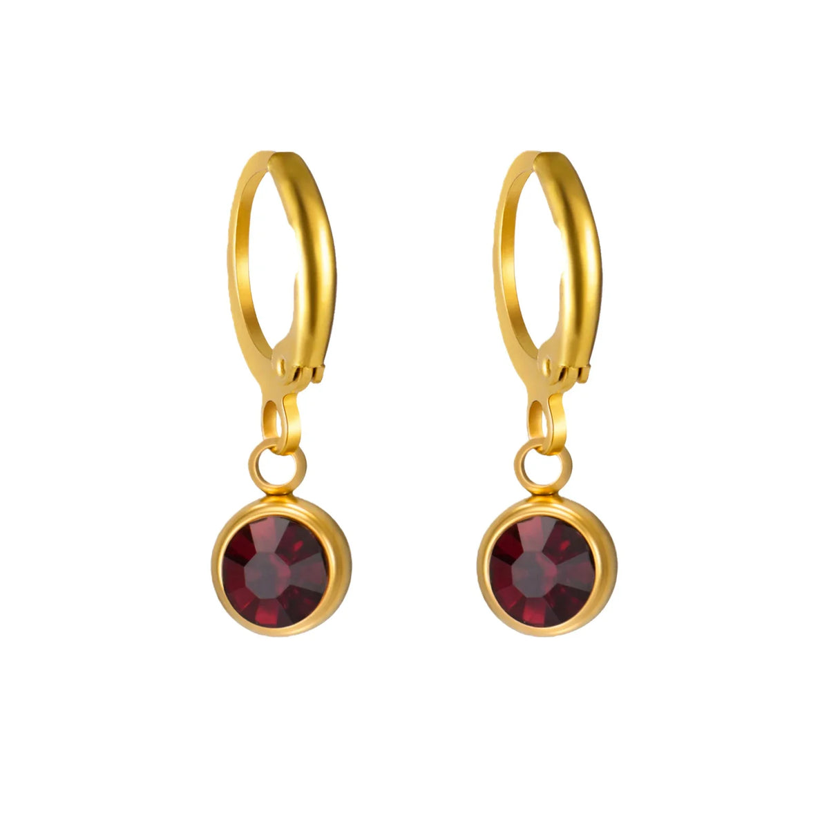 Birthstone Drop Earrings Gold or Silver-Tone – February Dark Garnet birthstone, gold-tone – Varex HQ