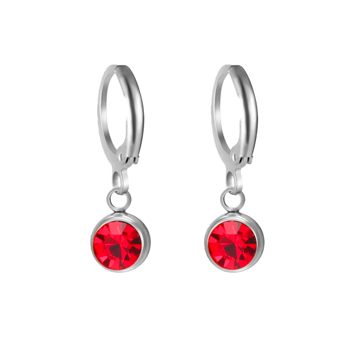 Birthstone Drop Earrings Gold or Silver-Tone – January Red birthstone, silver-tone – Varex HQ