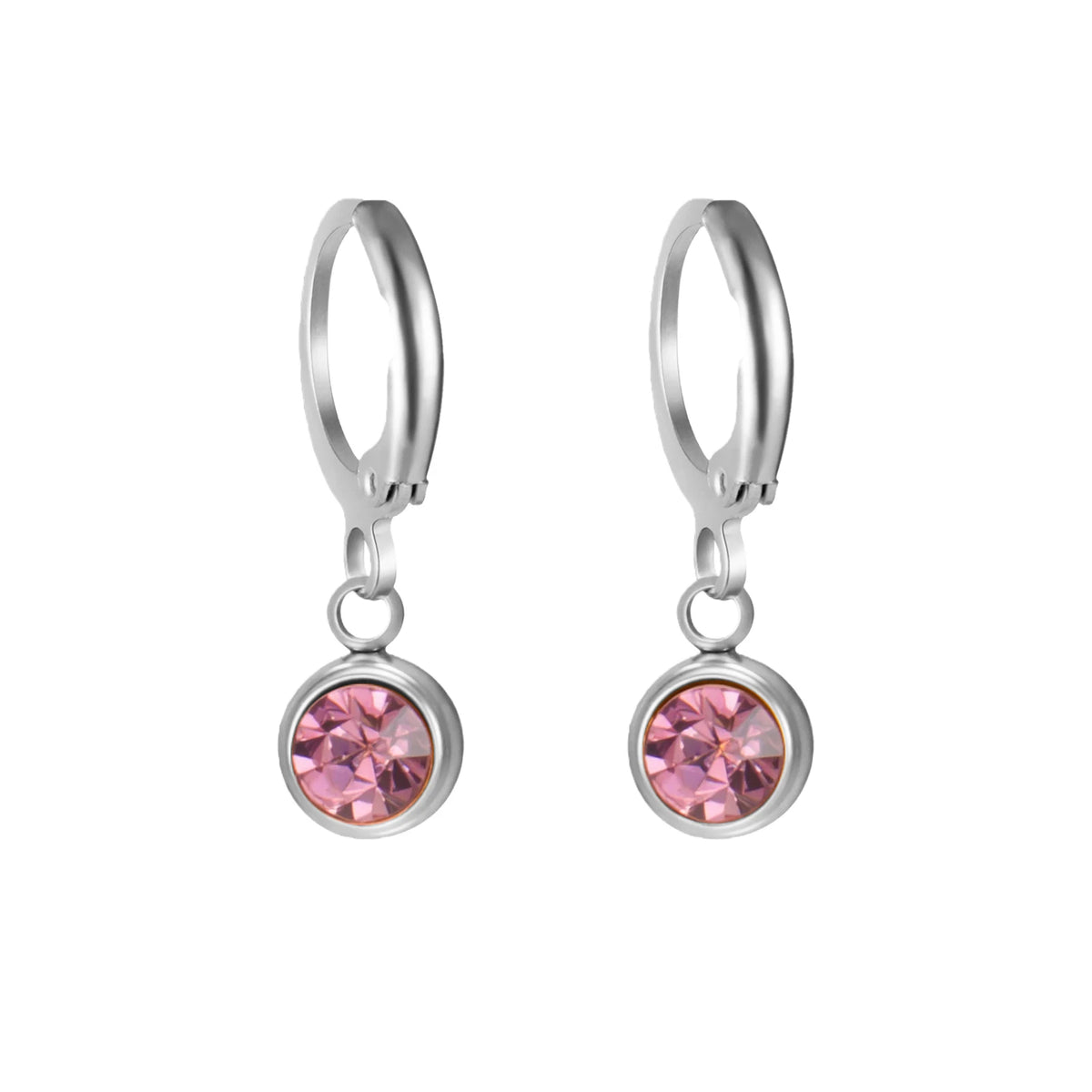 Birthstone Drop Earrings Gold or Silver-Tone – June Light Pink birthstone, silver-tone – Varex HQ