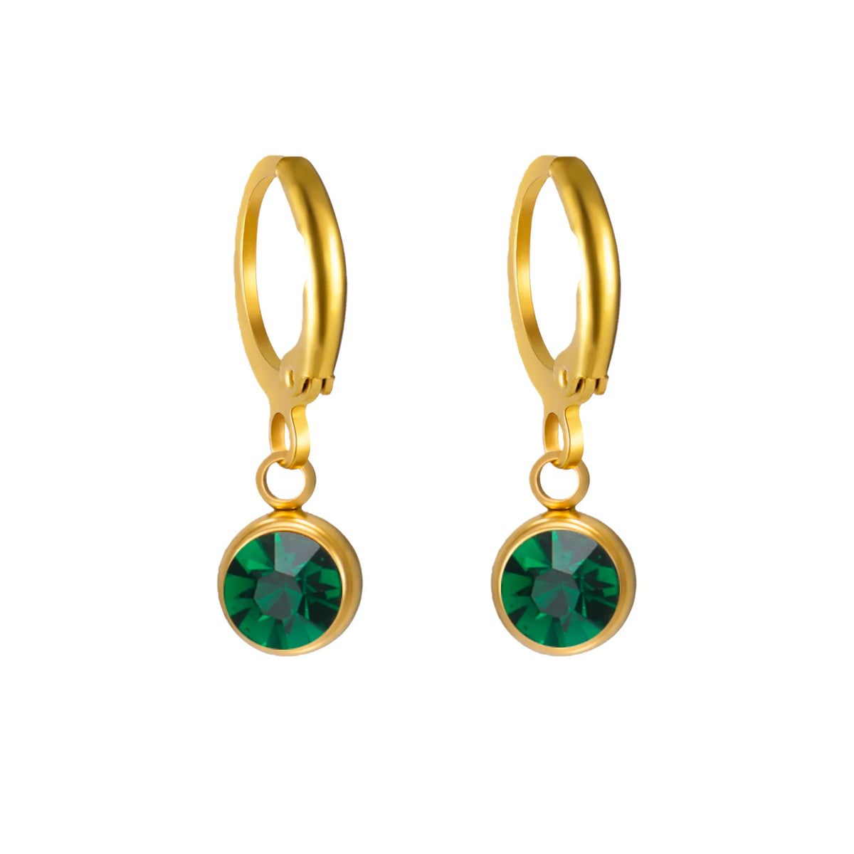 Birthstone Drop Earrings Gold or Silver-Tone – May Dark Green birthstone, gold-tone – Varex HQ