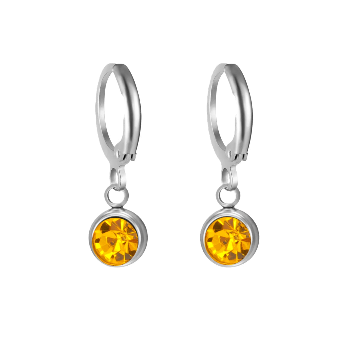 Birthstone Drop Earrings Gold or Silver-Tone – November Yellow birthstone, silver-tone – Varex HQ