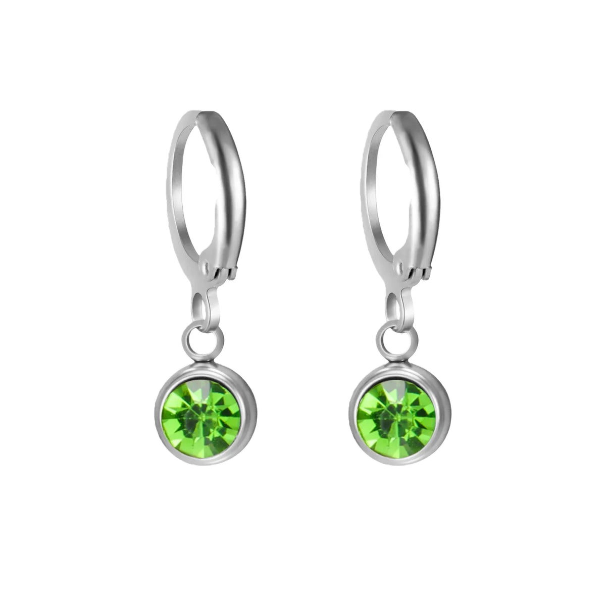 Birthstone Drop Earrings Gold or Silver-Tone – August Light Green birthstone, silver-tone – Varex HQ