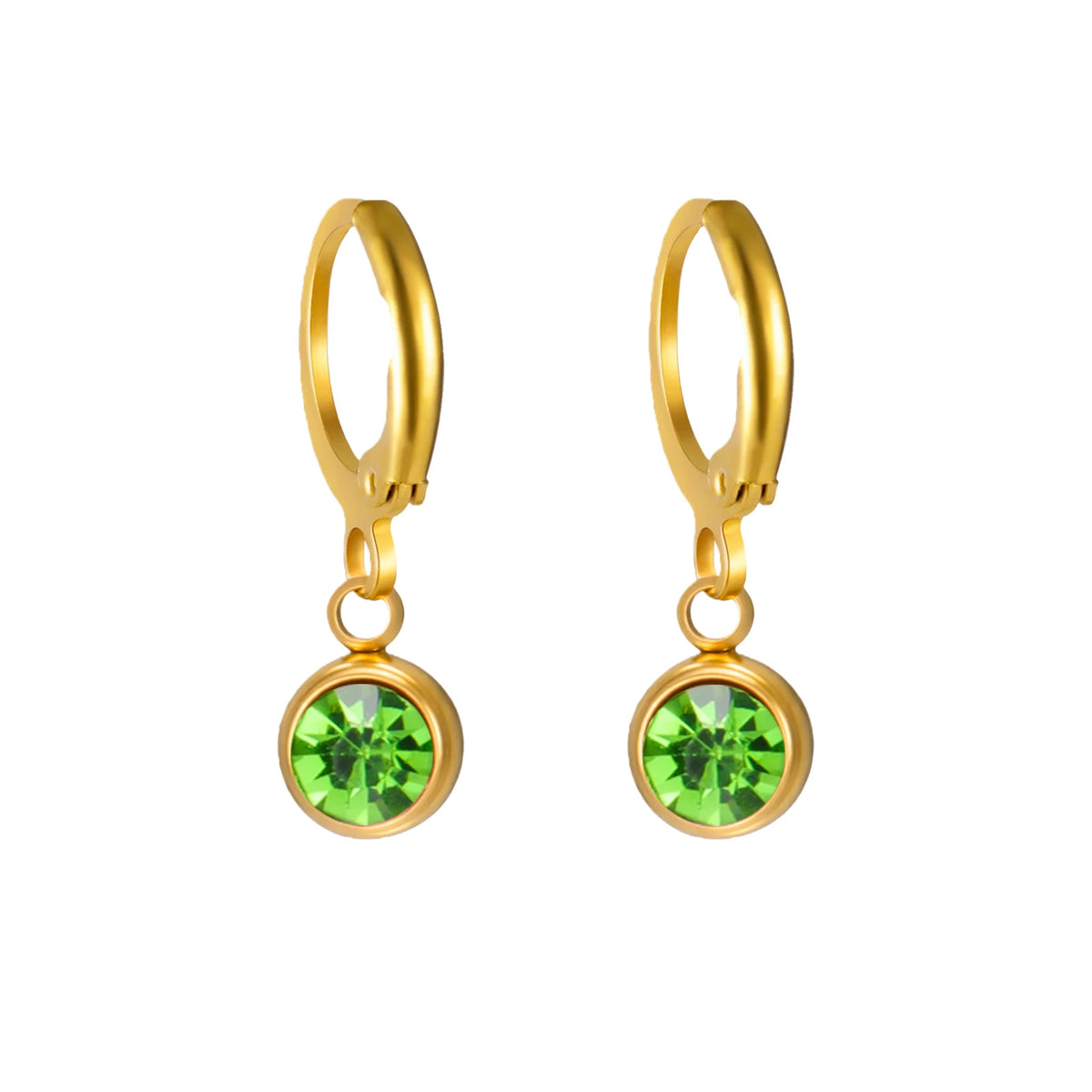 Birthstone Drop Earrings Gold or Silver-Tone – August Light Green birthstone, gold-tone – Varex HQ