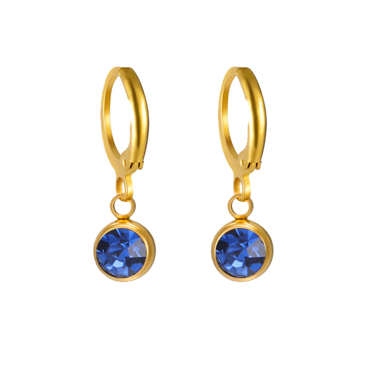 Birthstone Drop Earrings Gold or Silver-Tone – September Dark Blue birthstone, gold-tone – Varex HQ