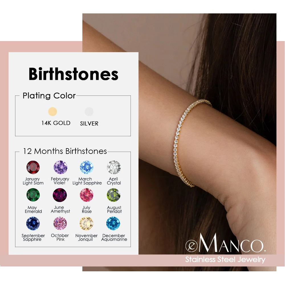 Birthstone Zirconia Bracelet – Gold or Silver-Tone, additional product photo – Varex HQ