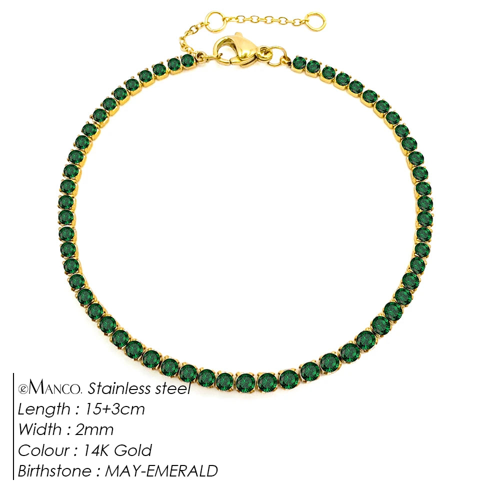 Birthstone Zirconia Bracelet – Gold or Silver-Tone, MAY-Gold Color – Varex HQ