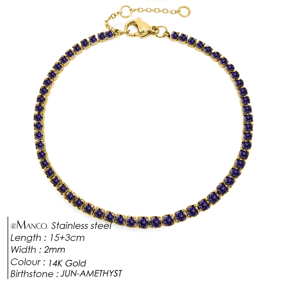 Birthstone Zirconia Bracelet – Gold or Silver-Tone, JUN-Gold Color – Varex HQ
