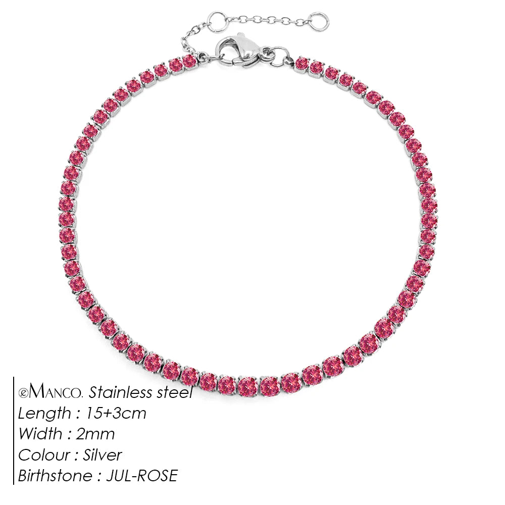 Birthstone Zirconia Bracelet – Gold or Silver-Tone, JUL-Silver Color – Varex HQ