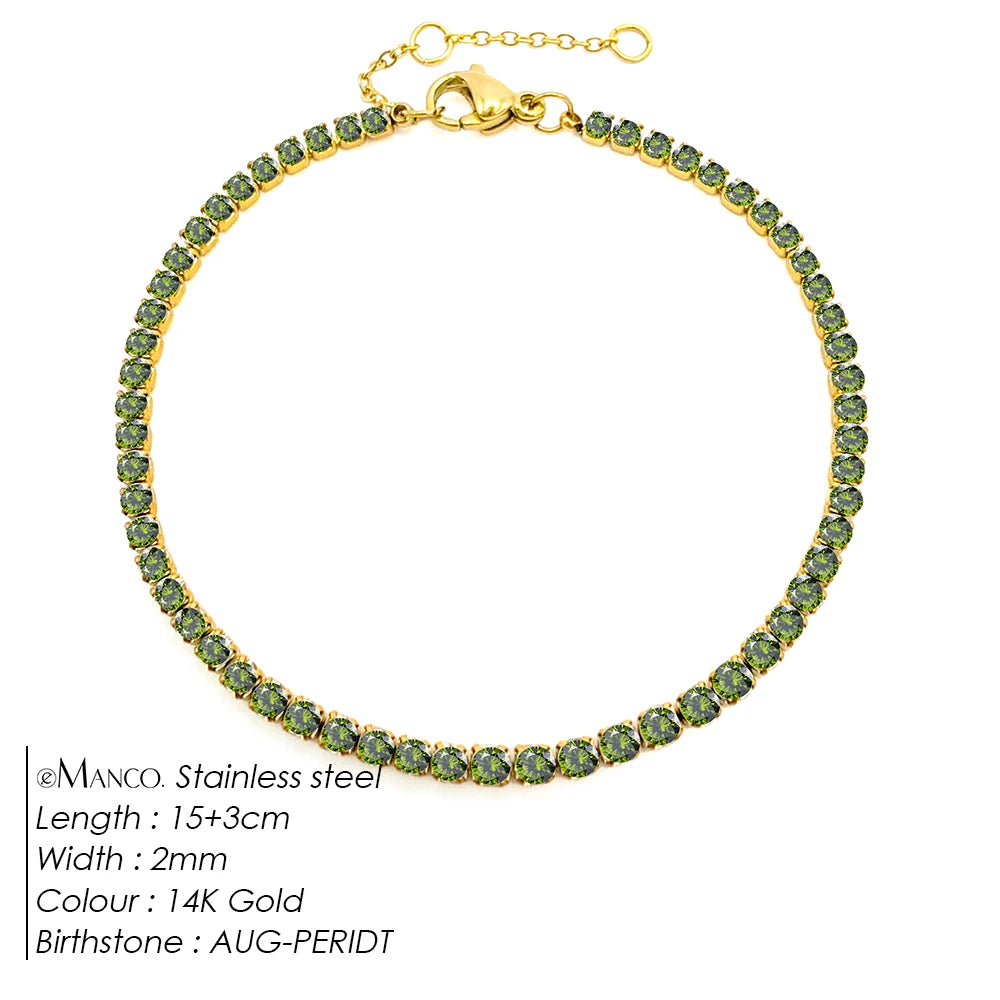 Birthstone Zirconia Bracelet – Gold or Silver-Tone, AUG-Gold Color – Varex HQ