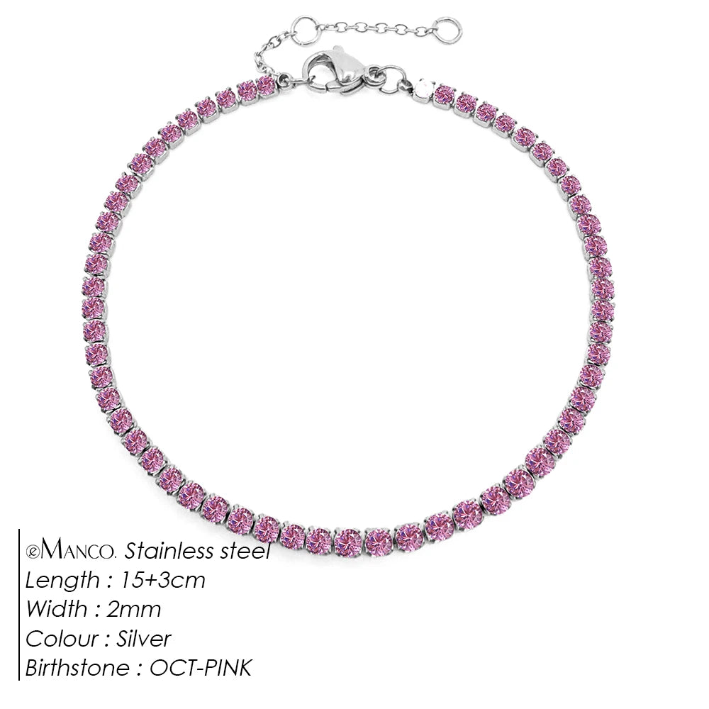 Birthstone Zirconia Bracelet – Gold or Silver-Tone, OCT-Silver Color – Varex HQ