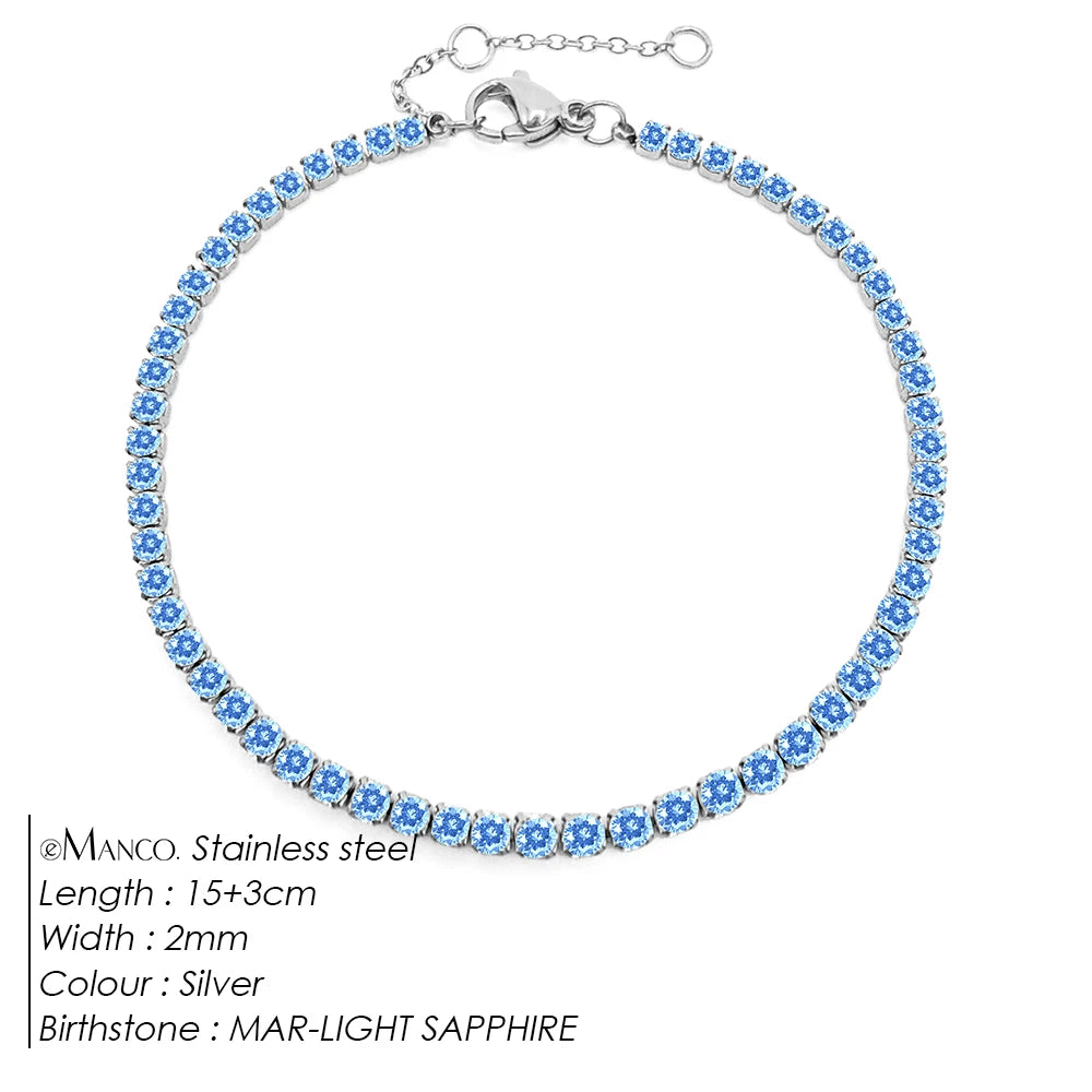 Birthstone Zirconia Bracelet – Gold or Silver-Tone, MAR-Silver Color – Varex HQ