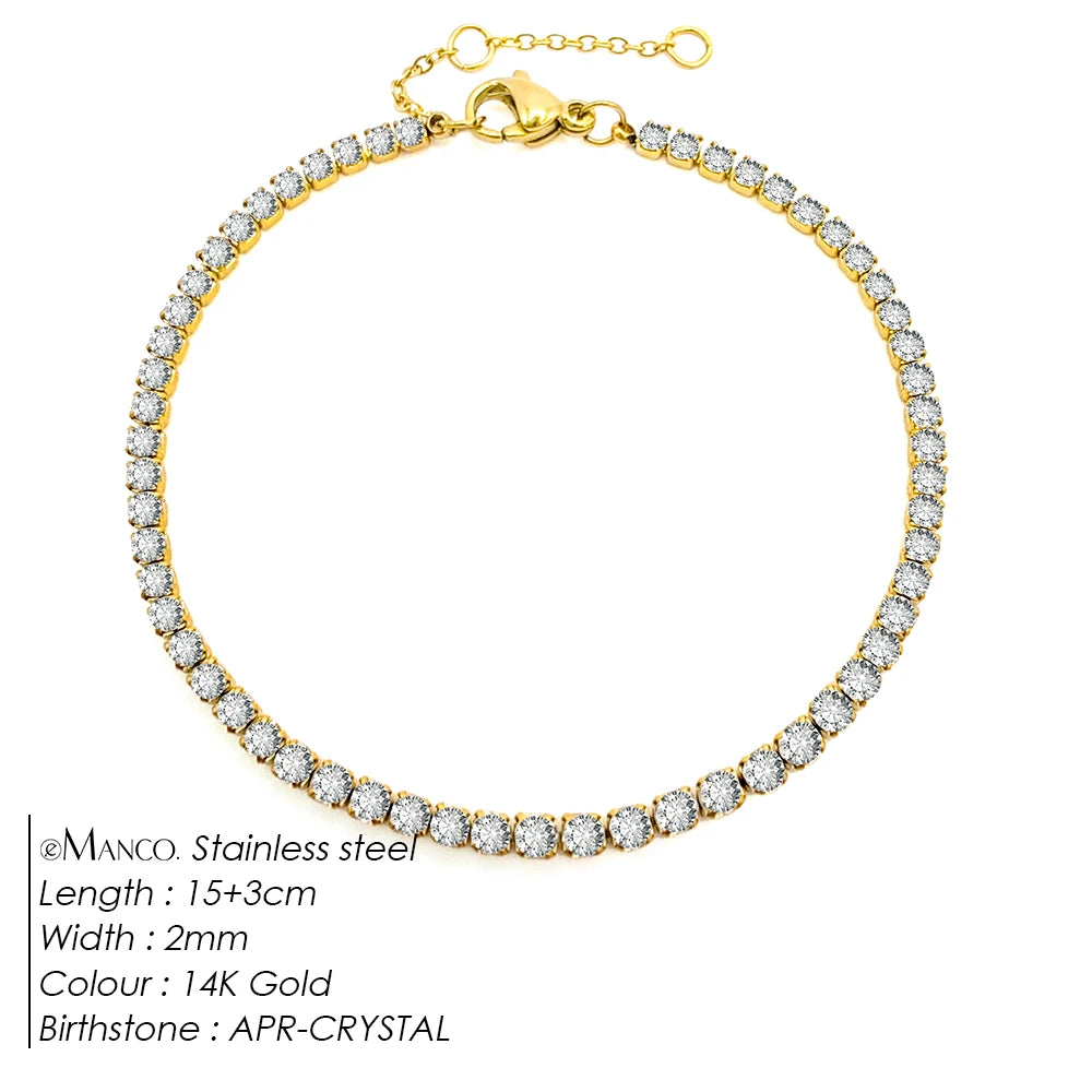 Birthstone Zirconia Bracelet – Gold or Silver-Tone, APR-Gold Color – Varex HQ