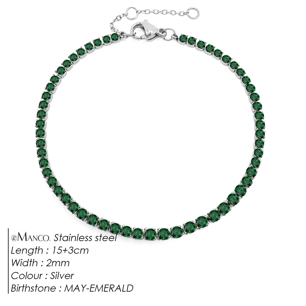 Birthstone Zirconia Bracelet – Gold or Silver-Tone, MAY-Silver Color – Varex HQ