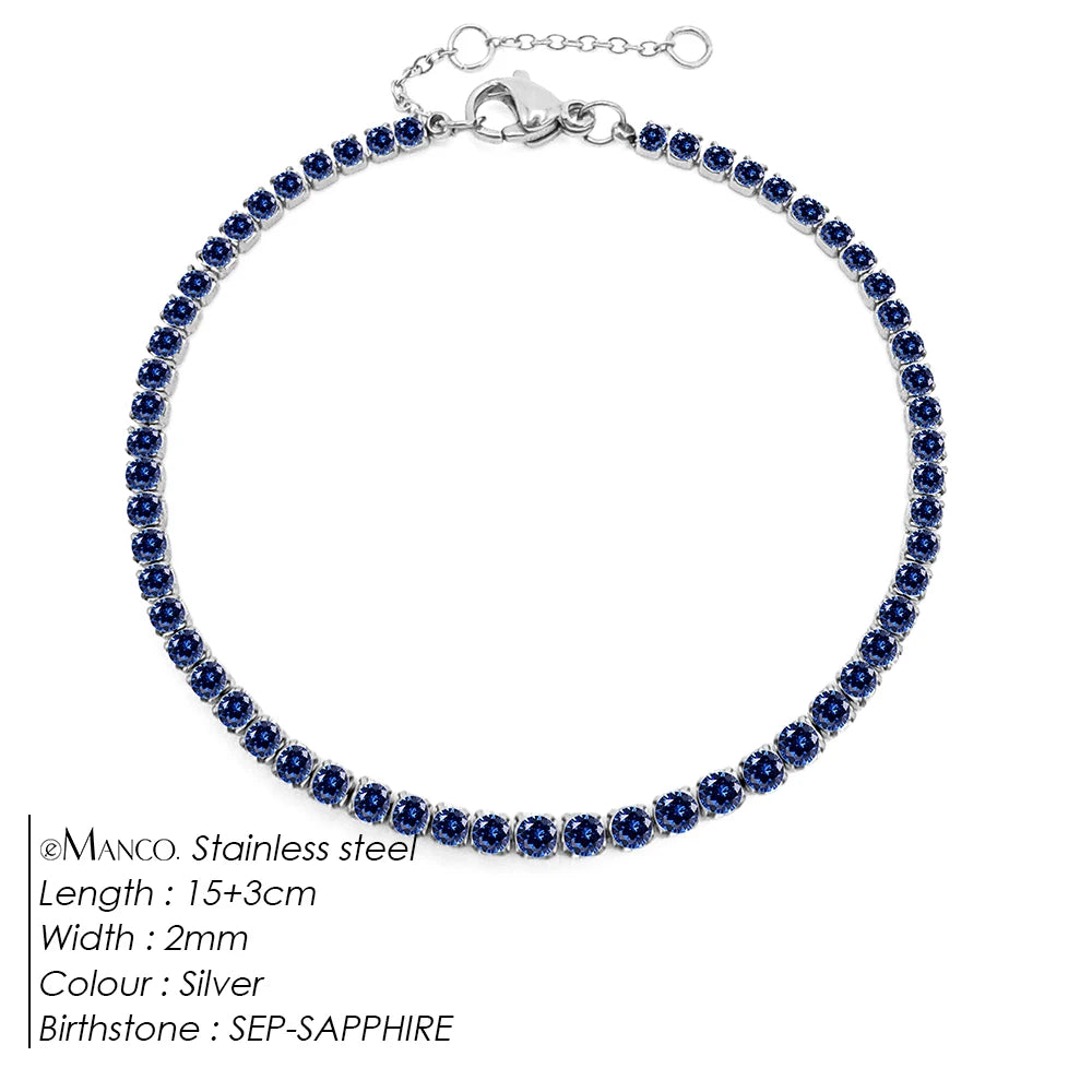 Birthstone Zirconia Bracelet – Gold or Silver-Tone, SEP-Silver Color – Varex HQ