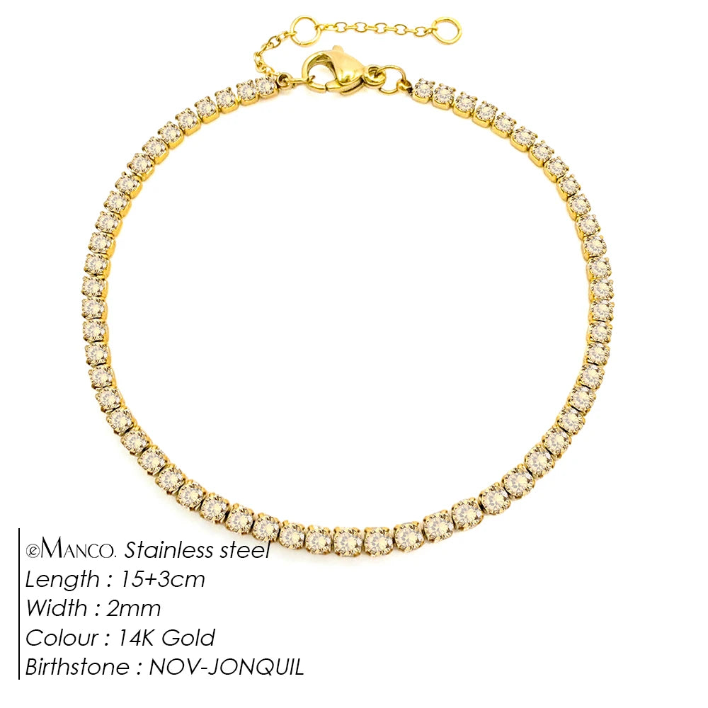 Birthstone Zirconia Bracelet – Gold or Silver-Tone, NOV-Gold Color – Varex HQ