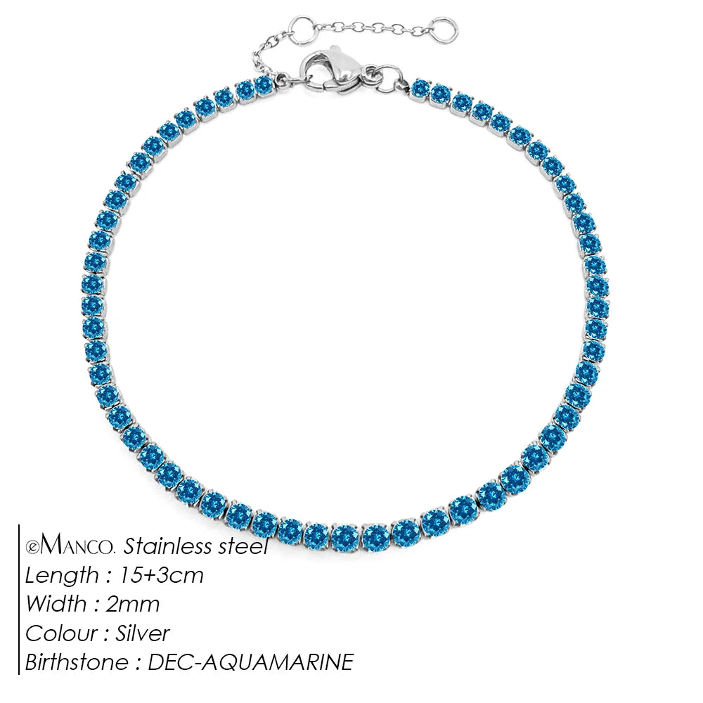 Birthstone Zirconia Bracelet – Gold or Silver-Tone, DEC-Silver Color – Varex HQ