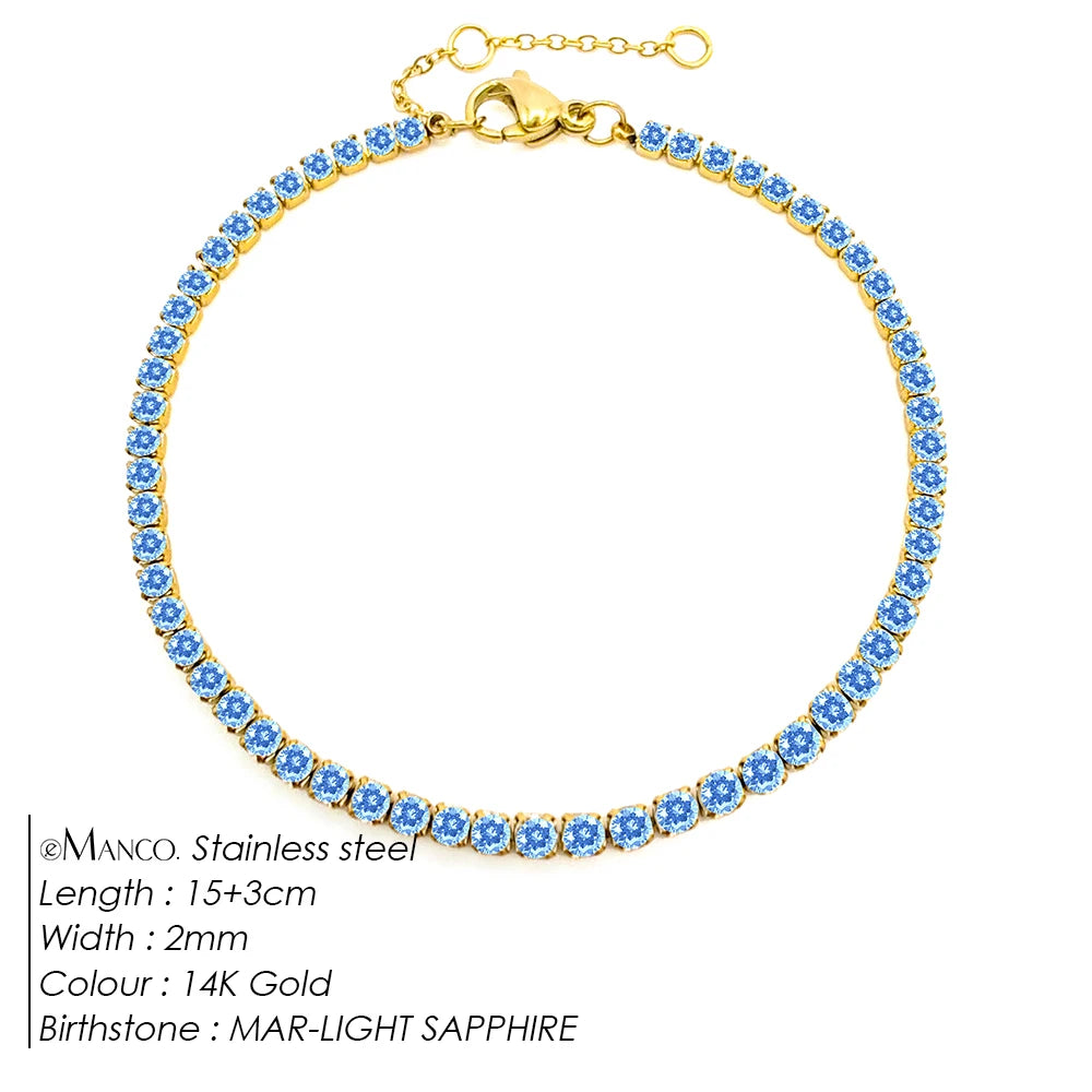 Birthstone Zirconia Bracelet – Gold or Silver-Tone, MAR-Gold Color – Varex HQ