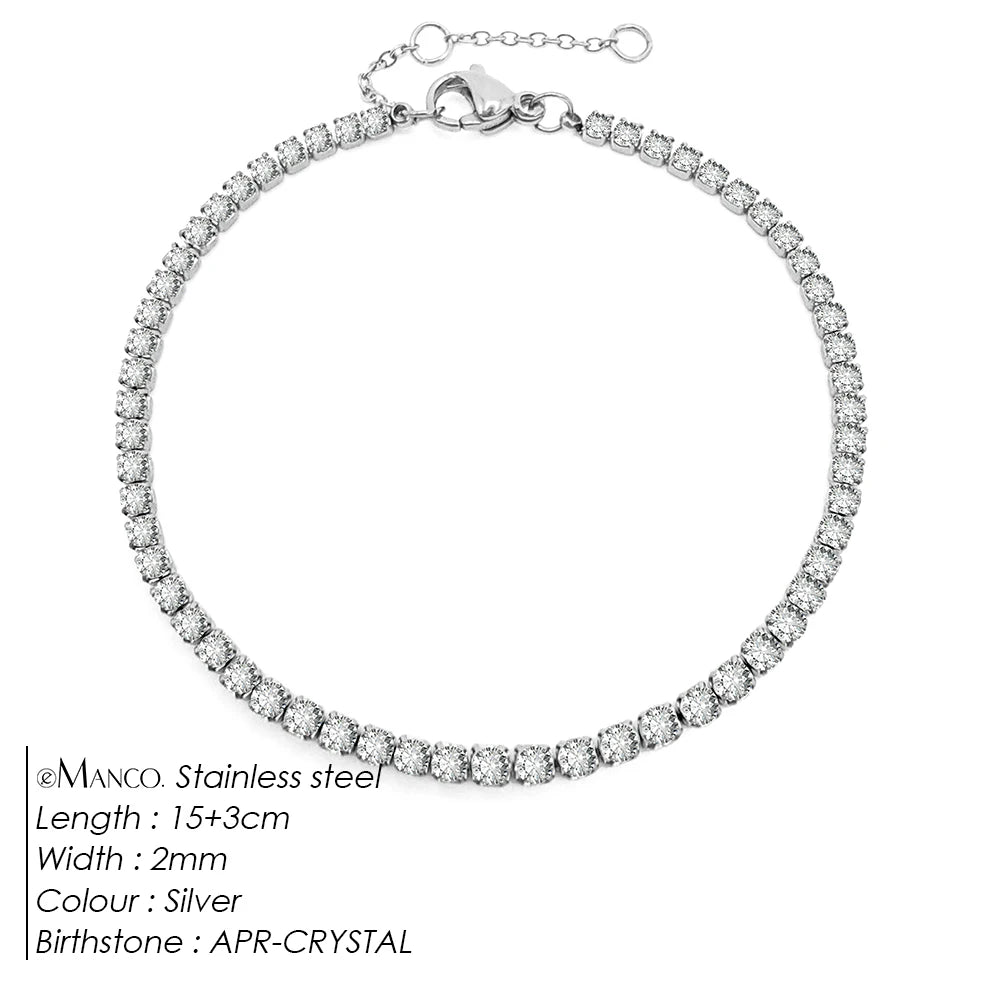 Birthstone Zirconia Bracelet – Gold or Silver-Tone, APR-Silver Color – Varex HQ