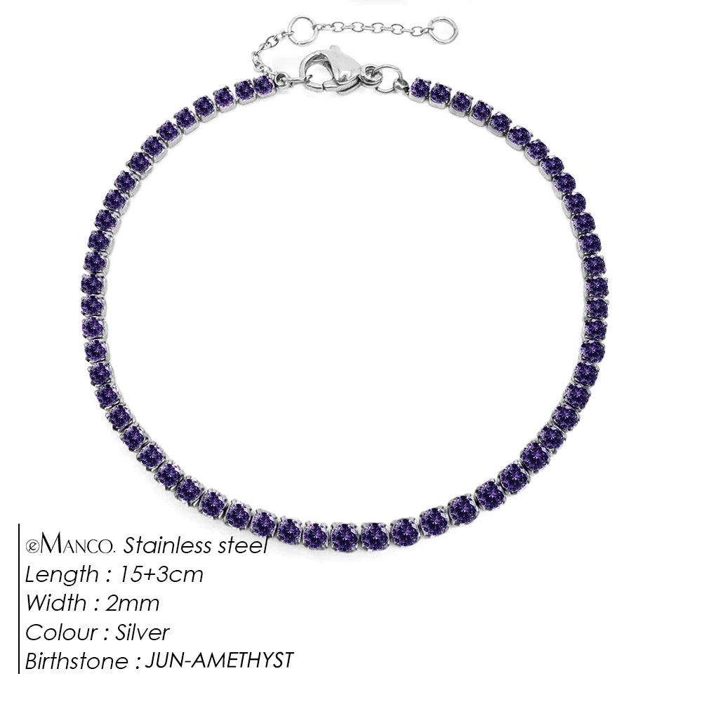 Birthstone Zirconia Bracelet – Gold or Silver-Tone, JUN-Silver Color – Varex HQ