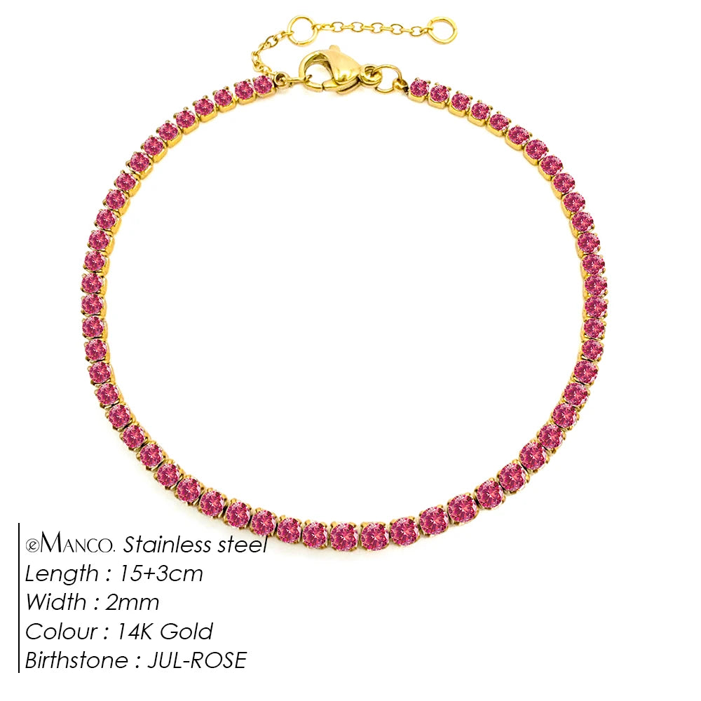 Birthstone Zirconia Bracelet – Gold or Silver-Tone, JUL-Gold Color – Varex HQ
