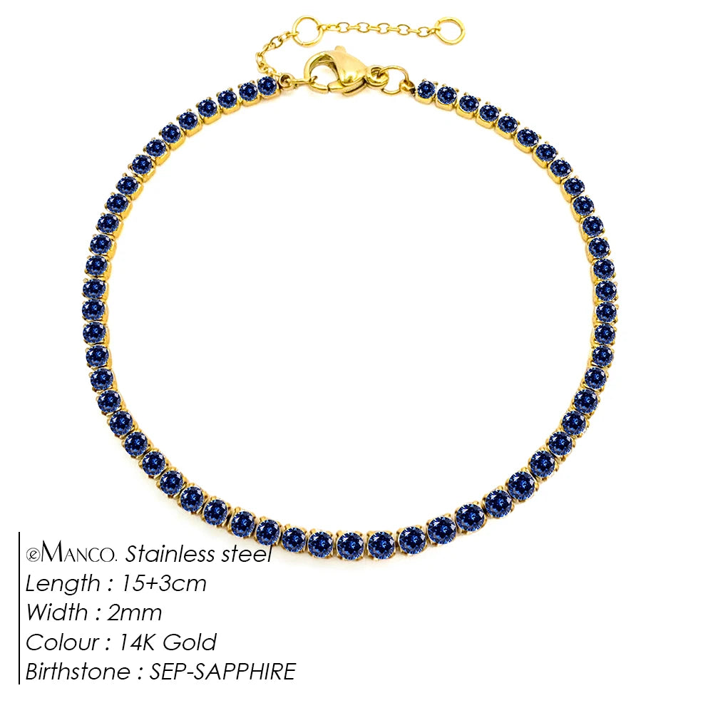 Birthstone Zirconia Bracelet – Gold or Silver-Tone, SEP-Gold Color – Varex HQ