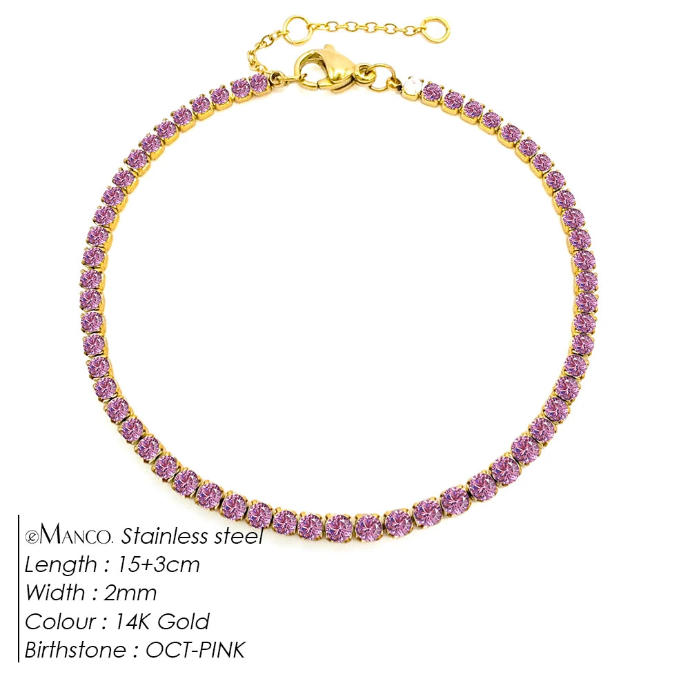 Birthstone Zirconia Bracelet – Gold or Silver-Tone, OCT-Gold Color – Varex HQ